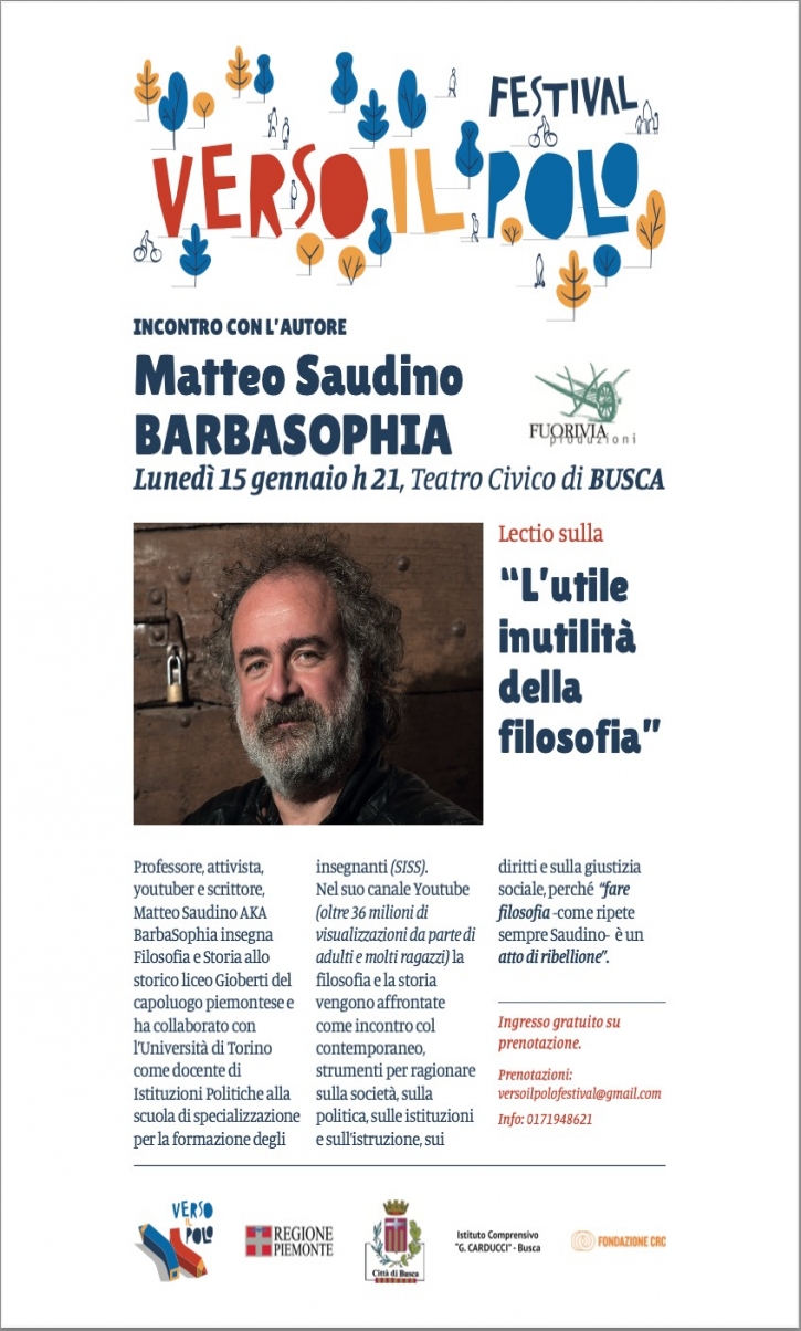 Lunedì 15 gennaio alle ore 21 al Teatro Civico la lectio “L’utile inutilità della filosofia” di Matteo Saudino Barbasophia